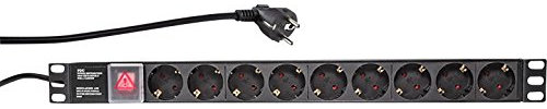 LogiLink PDU9C02 19 Zoll Netzwerkschrank-Steckdosenleiste 1 HE Schutzkontaktsteckdose mit Schalter, schwarz