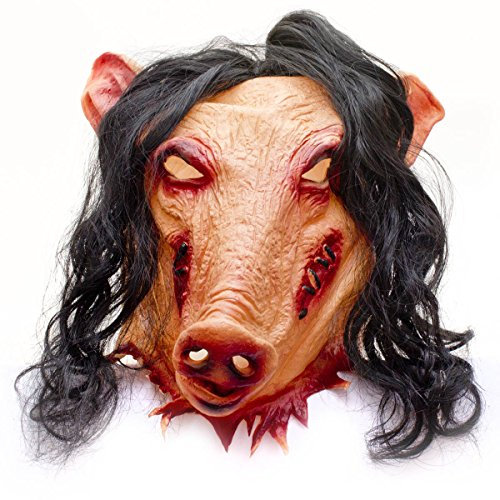 GOODS+GADGETS Horror Schweinemaske Pig Schweine Latex Maske Schwein Grusel Horrormaske Schweine-Perrücke Halloween