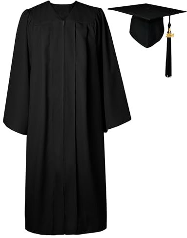 GraduatePro Graduation Gown and Cap for Adults 2025 Hat Matte Bachelor University Party Robe Set High School Women Men Black 57=XL