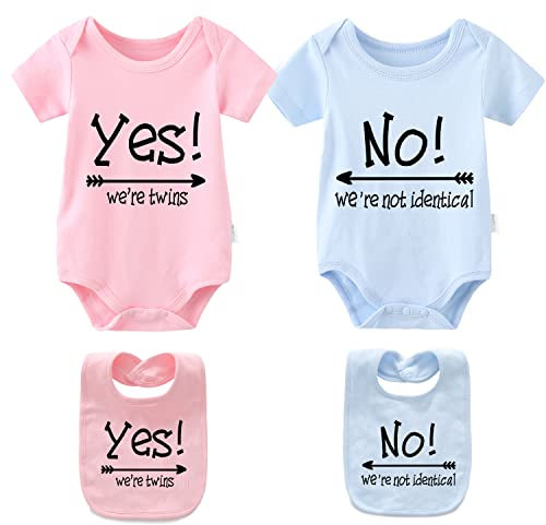 culbutomind Baby Zwillinge Strampler Yes We Are Twins No We Are Identical Fun Baby Geschenke Geburt Erstausstattung Baby Lätzchen(YESNO PinkBule 3M)