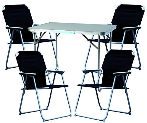 Mojawo 5tlg. Campingmöbel Set Alu Camping L80xB60xH68cm 1x Campingtisch mit Tragegriff + 4 Campingstühle Schwarz