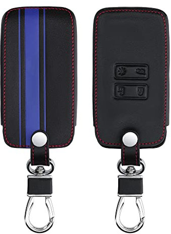 kwmobile Accessoire Clé de Voiture Compatible avec Renault Smart Key 4-Bouton (Keyless Go Uniquement) - Coque de Protection en Simili Cuir - Bande de Couleur Bleu-Noir