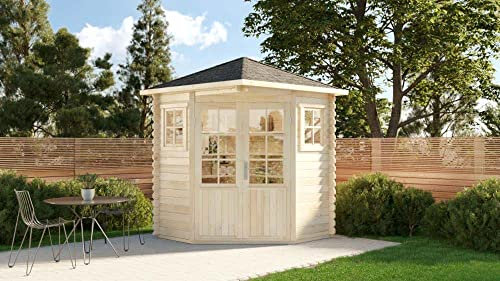 Alpholz 5-Eck Gartenhaus Modell Sunny-A aus Holz in Naturbelassen, Holzhaus mit 28 mm Wandstärke,Größe: 200 x 200 cm