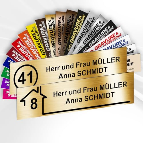 Mailbox Nameplate with Number – Customizable Engraved Plaque 10 x 2.5 cm – Adhesive PVC – Available in 20 Colors (Metallic Gold)