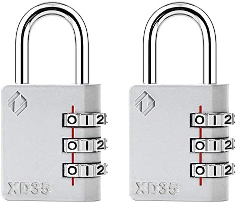 [ZARKER XD35] Small and Heavy Duty 3-Digit Combination Padlock Different Design Defferent Colors and Strong metal locking mechanism - grey 2pack