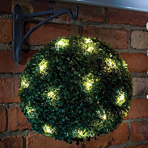 Yorkshire Homeware 1 Pc 28cm Solar Powered Topiary Ball with 20 Led Lights 2 Functions Hanging Topiary Ball Light Green