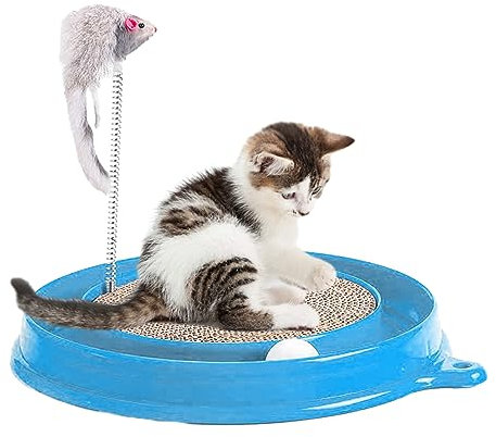 Katze Kratzbrett Mit Ball Und Pelziger Maus - Interaktives Spielzeug für Kätzchen Übung Und Spaß - Haustiere Spielbrett Zum Kratzen