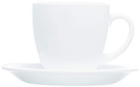 Luminarc Carine Square 18pc Opal Glass Dinner Set Dinnerware Tableware Plates (12pc Cup & Saucer Set, White)