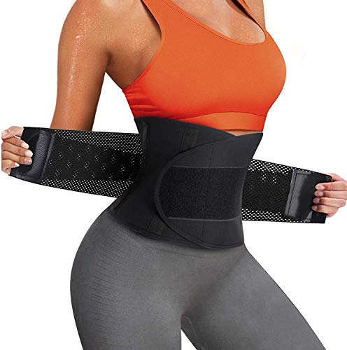 Gotoly Waist Trainer Trimmer for Women Sauna Sweat Weight Loss Tummy Control Cincher Belt Slimming Body Shaper Sports Girdles (Black, Large)