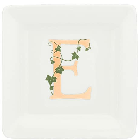 La Porcellana Bianca - Piattino Quadrato Lettera E - Arredo Casa, Cucina - Linea Adorato - Idea Regalo - Porcellana - 10x10xh1,5 cm