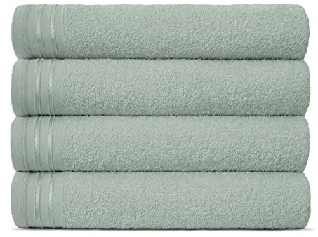 Lions Bath Towels - Set of 4 Bathroom Large Bath Sheets, 100% Luxury Cotton, 500 GSM 75X135CM, Highly Absorbent and Quick Dry Extra Large Bath Towel, Bathroom Accessory Set, Duck Egg