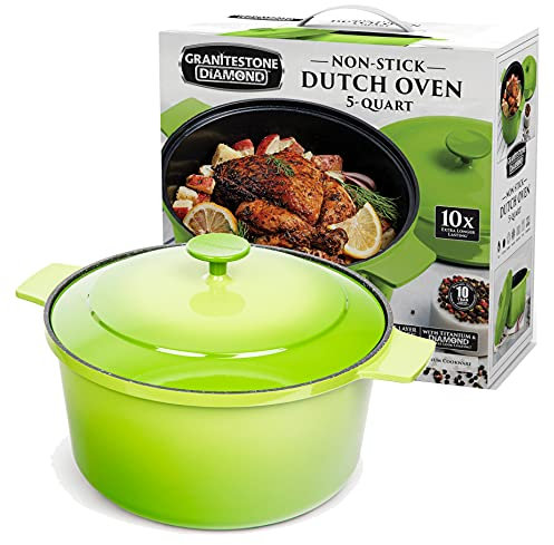 GRANITESTONE Dutch Oven, 5 Quart Ultra Antihaftbeschichteter, emaillierter, leichter Dutch Oven-Topf aus Aluminium mit Deckel, rund, 5 Qt. Suppentopf, spülmaschinen- und ofenfest