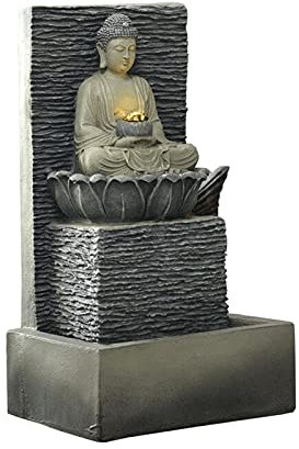 Water Fountain Desktop Ornament Tabletop Water Fountain-Sitting Buddha Tabletop Water Fountain Zen Fountain with Light LED, for Yard Garden Patio Home Relaxation Zen Meditation Fountain Crafts