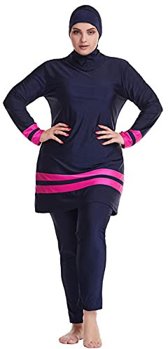 WOWDECOR Muslimische Badeanzüge für Frauen Plus Size, Vollständige Abdeckung Burkini Abnehmbarer Hijab,Navy Blue, 4XL