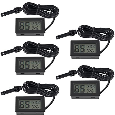 AITRIP 5PCS Digital Thermometer Hygrometer Mini Probe Thermometers Temperature Humidity Gauge Meter for Reptile Incubator Poultry Office Living Room black