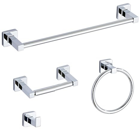 Set di 4 pezzi di accessori cromati per il bagno, set di portasciugamani in acciaio inox da parete da 40,6 cm, anello per asciugamani, ganci per accappatoio, porta carta igienica