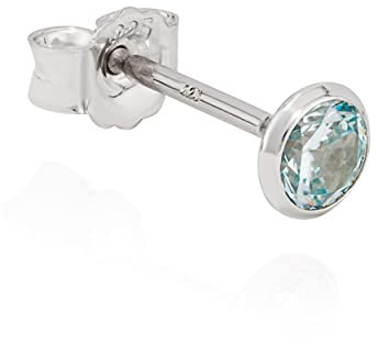 NKlaus Single Clou d'oreille calice 925 argent rhodié 4mm zirconium bleu clair Boucle d'oreille 11212