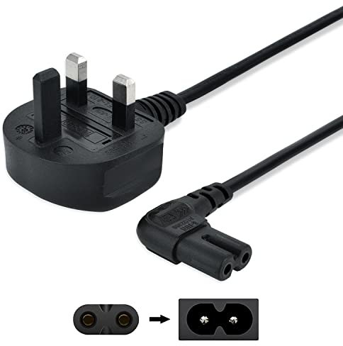 SHAFI 50cm Figure 8 Power Lead - Short 2-Pin Right-Angle IEC-C7 to Universal 3-Pin UK Plug Power Cable - Compatible Figure 8 Cable PS5, Xbox Series S/X, Smart LED Samsung TV LG Sony TV - 0.5-Meter