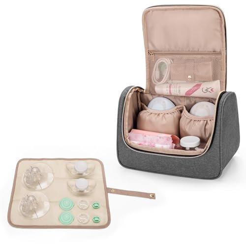Luxja Wearable Breast Pump Bag (with a Waterproof Mat) Compatible with Momcozy and Elvie Breast Pump, Carrying Case for Wearable Breast Pump and Extra Parts (Patent Pending), Gray
