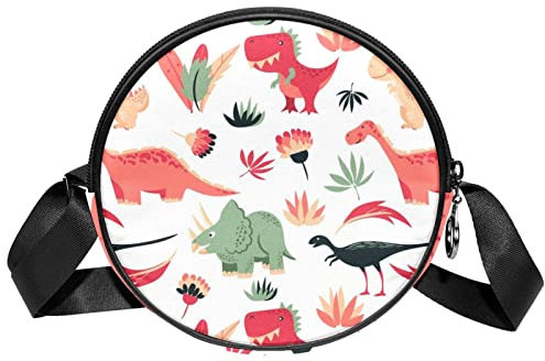 Messenger Bag rosa Dinosaurier Crossbody Tasche für Damen rund, Mehrfarbig, 6.7x6.7x2.3 in, Sling Rucksäcke
