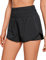 CRZ YOGA Damen 2 in 1 Running Shorts High Waist Schnelltrocknend Atmungsaktiv Sporthose Laufhose Laufshorts mit Tasche Schwarz 38