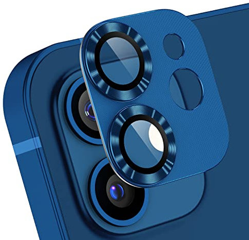 AFARER Lot de 2 protections d'appareil photo en métal pour iPhone 12,9H - En verre trempé HD - Forte adhérence - Installation facile - Anti-rayures - Verre de protection ultra fin - Bleu