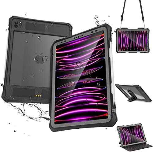 LOXO CASE Coque pour iPad Pro 11 Pouces 2022/2021/2020 (4e/3e/2e Génération), [IP68 Imperméable & Antichoc] avec Protection D'écran Intégrée, Porte-Stylo, Bandoulière