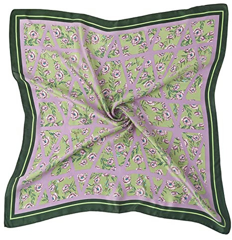 WLHOPE Seidentücher Kopftuch Lila Blume Muster Schal Seidenschal Tülltücher Vierecktuch 70x70 Bandana Halstuch Scarf Satin Damen Für 100% Seide…