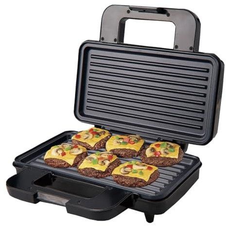 SOKANY SK-227 1000W Panini Press Grill, Revestimiento Antiadherente, Fácil Limpieza, Indicador Luminoso, Asa Toque Frio, Sandwichera eléctrica, Parilla Eléctrica