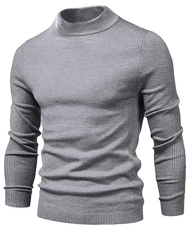 Cooleep Mens Turtleneck Jumper Sweater Slim Fit Knitted Jumpers Thermal Long Sleeve Roll Neck Tops for Men Grey L