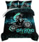 HOSIMA Extreme Sport Thema Tröster Motorrad volle Größe Bett in einer Tasche für Jungen Kinder Teenager, Dirt Bike Tournment Kinder Spielzimmer Dekor, Motocross-Fahrer schwarz Tröster mit 2