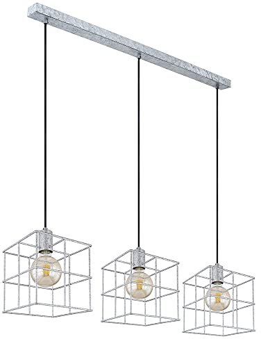 GLOBO Hängeleuchte Wohnzimmerleuchte Pendellampe Esszimmerlampe Küchenleuchte, 3 Flammig höhenverstellbar, Metall zink, E27, L 95 cm