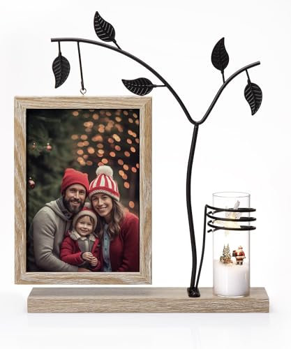 Afuly Cadre Photo 13x18 Bois Personnalisé avec Vase Design Verre Double Face Nature Brun Clair Mere Grand Mere Mamie Femme Cadeau