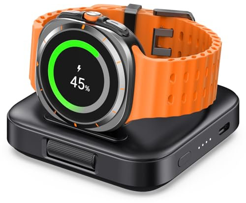 Tragbares Ladegerät für Samsung Galaxy Watch 8/8 Classic/7/Ultra/FE/6/6 Classic/5/5 Pro/4/4 Classic/3/Active 2/Active, 1800 mAh Ladestation für Reisen, SwanScout 303S