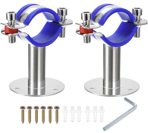 sourcing map 2Pcs Stainless Steel Pipe Supports Wall Mount Ceiling Mount Pipe Bracket Adjustable Clamp Pipe Straps with Screws Fit for Dia 38-40mm Pipe Tube