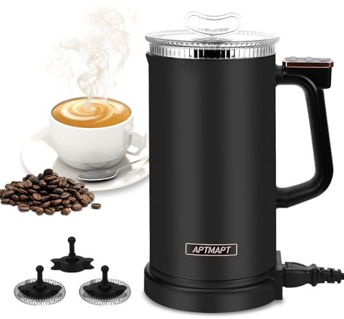 APTMAPT Milk Frother Electric 500W 4 in 1 Milk Steamer Automatic 350 ml Hot and Cold Milk Foamer for Coffee Latte Cappuccino (Black)