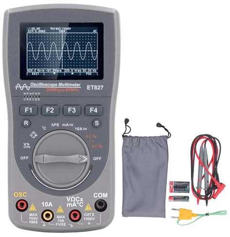 Multimetro Oscilloscopio Portatile 2 in 1, Oscilloscopio Professionale Ad Alto Campionamento ET827 con Larghezza di Banda 40 MHz Potenziata 200 Msps, Multimetro Digitale da 4000