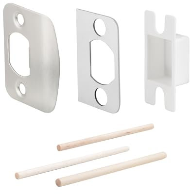 MOSECYOU Standard Door Lock Strike Plate with Spacer Shim, Door Latch Restorer, Universal Security Striker, Repair Kits to Fix Door Won’t Latch in (Satin Nickel)