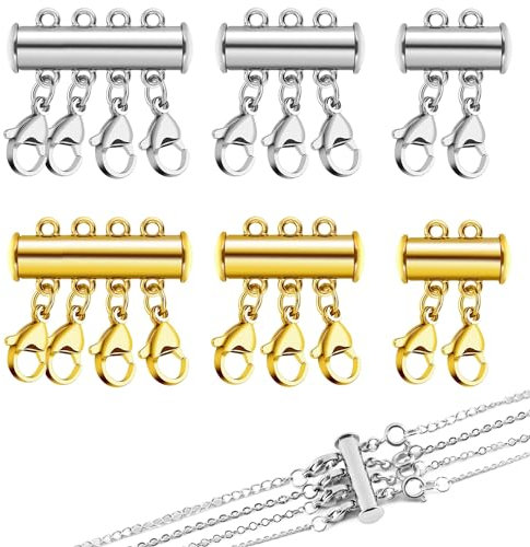 GIKPAX 6 Stück Halsketten-Verschlüsse, magnetische Schicht-Halskettenverschlüsse, doppel- und dreilagiger Halsketten-Trenner, für Schmuckbastelarbeiten