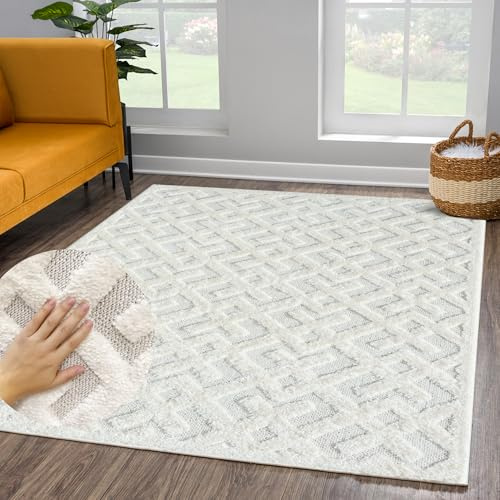 payé Teppich Wohnzimmer Hochflor - 80x150cm - Einfarbig - Pastell Creme - Boho - Modern Geo Muster- Skandinavisch Flauschig Weich - Schlafzimmer