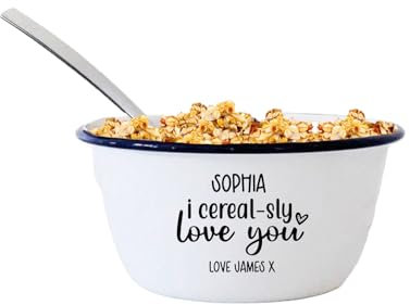 Personalised Engraved Cereal Bowl, Enamel, Snack Pot, Cerealsly Love You, Gift For Him Her, Fathers Mothers Day, Daddy, Stocking Filler