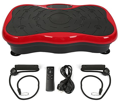 Vibrationsplatte mit Ultra leiser Motor, 95 Stufen + 5 Trainingsprogramme, Bis 120KG, mit Fernbedienung, Trainingsbänder, LCD-Display, fur Ganzkörpertraining Fett verlieren (Schwarz Rot)