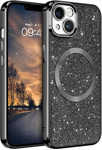 GaoBao iPhone 14 Hülle Glitzer, Handyhülle iPhone 14 Glitzer für MagSafe, Keine Vergilbung, Kratzfeste, Dünn Weiches TPU Stoßfeste Ganzkörperschutz Glitzer Hülle für iPhone 14 6.1, Schwarz