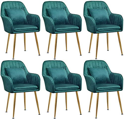 XMDEUR Moderne Küchen-Esszimmerstühle, 6er-Set, Samt-Esszimmerstuhl, goldene Metallbeine, Esszimmerstuhl, Einfachheit, moderner gepolsterter Akzent-Schreibtischstuhl (Farbe: Grün)