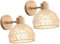 iDEGU 2 Stücke Wandleuchten Innen Retro Wandlampe aus Holz Rattan Halbkreis Lampenschirm Vintage E27 Verstellbare Wandspot Industrie Lampe für Schlafzimmer Wohnzimmer Flur Café (20cm, Weiß Rattan)