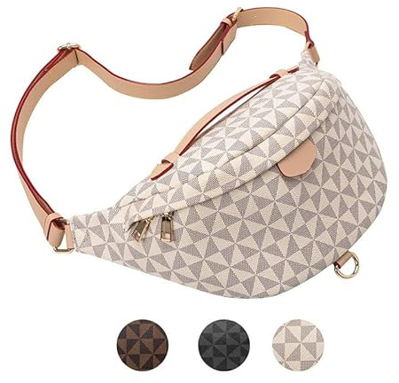 Vielseitige Designer-Gürteltasche für Damen – Sling Bag für unterwegs und Reisen – perfekt als Crossbody oder Brusttasche, Beige, 8.66 x 5.5 x 3.93 inches, Crossbody Bauchtasche für Damen