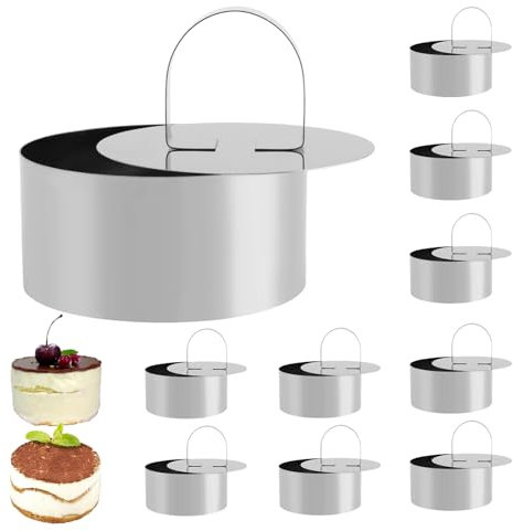 MUNGHOK 10 Stück 8cm Dessertringe Klein, Runde Speiseringe Edelstahl Dessertringe mit Heber, Kuchenring Tortenring Backringe für DIY Desserts Gebäck Mousse Ringe