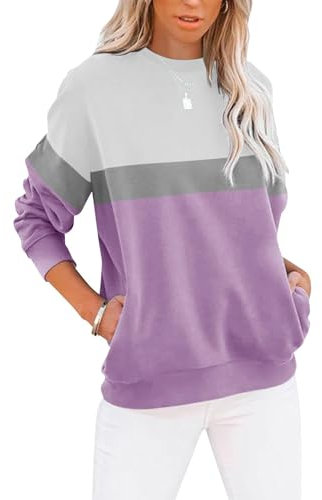 Cuptacc Langarmshirts für Damen Pullover Winter Sport Oberteile Damen Rundhals Baumwolle Sweatshirt Oversized Clothing Lila Groß L 42-44