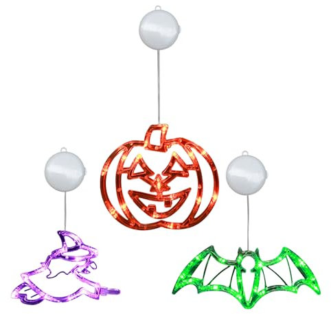 ACAREY Halloween Lichterkette 3 Stück LED Lichterkette Fenster Innen Deko, Fensterdeko Halloween Deko Beleuchtet Mit Kürbis| Fledermaus| Hexenhut Deko, Led Lichterkette Fenster Mit Saugnapf, Timer
