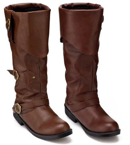 Cuffbow Halloween Pirate Costume Boot Renaissance Shoes, 13, Brown